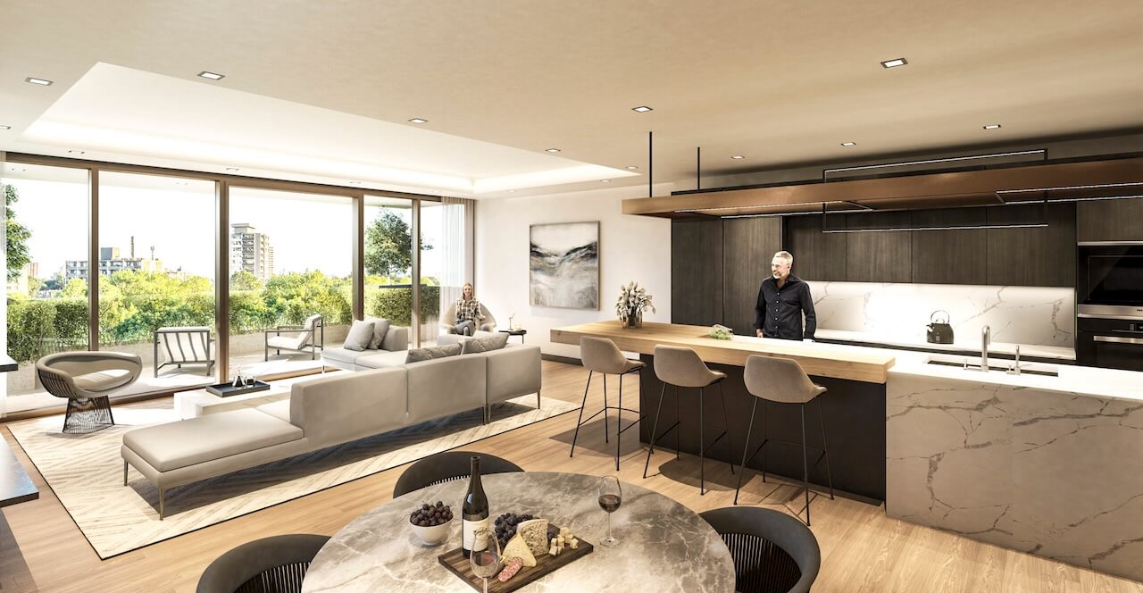 Rendering of 350 Davenport 4th floor open concept living