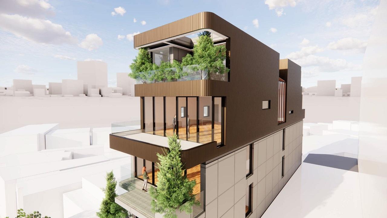 Rendering of 350 Davenport Condos exterior side view.