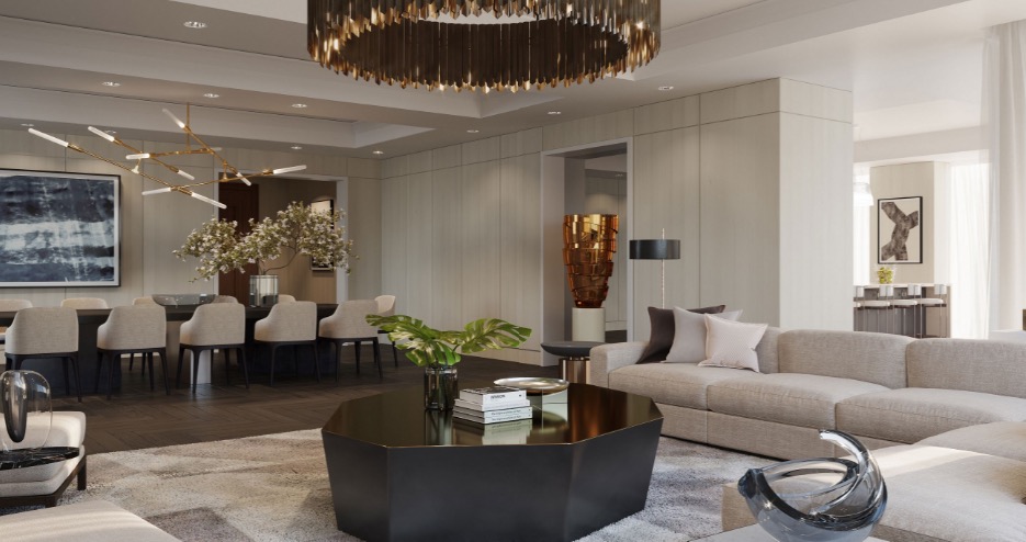 Rendering of 77 Clarendon Condos party room during the day