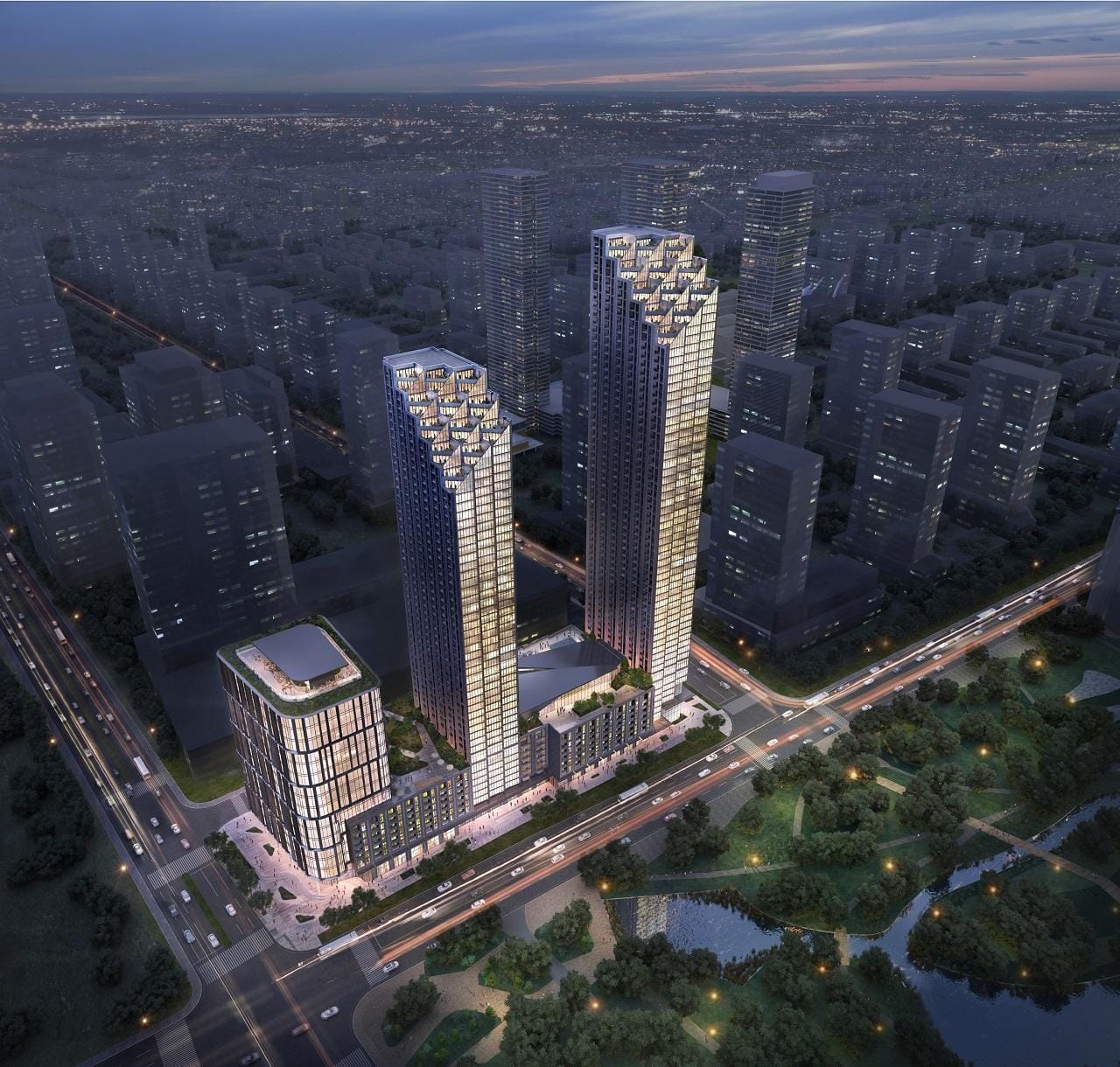 Aerial rendering of 7800 Jane Condos in Vaughan.