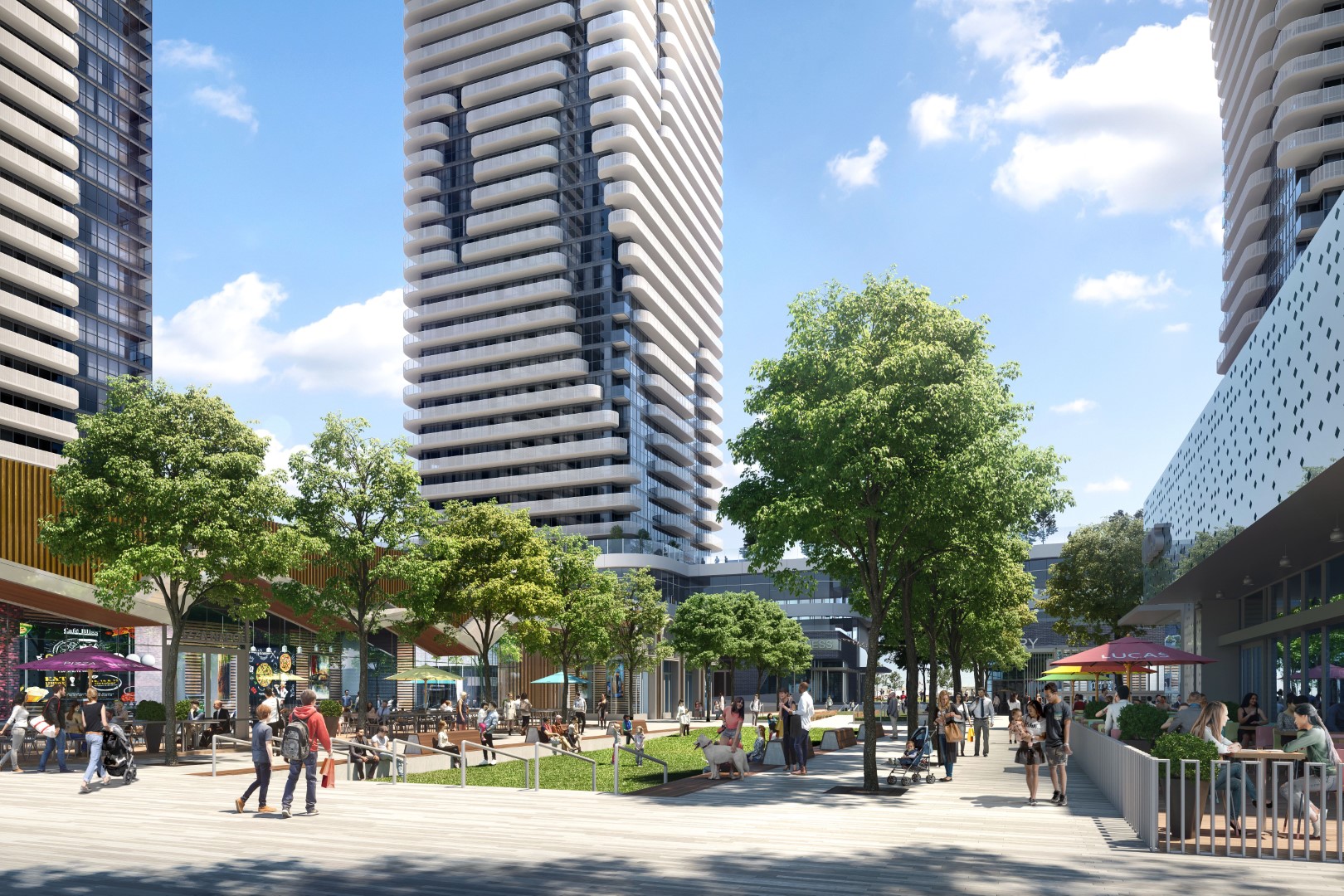Rendering of Festival South VMC Condos retail promenade.