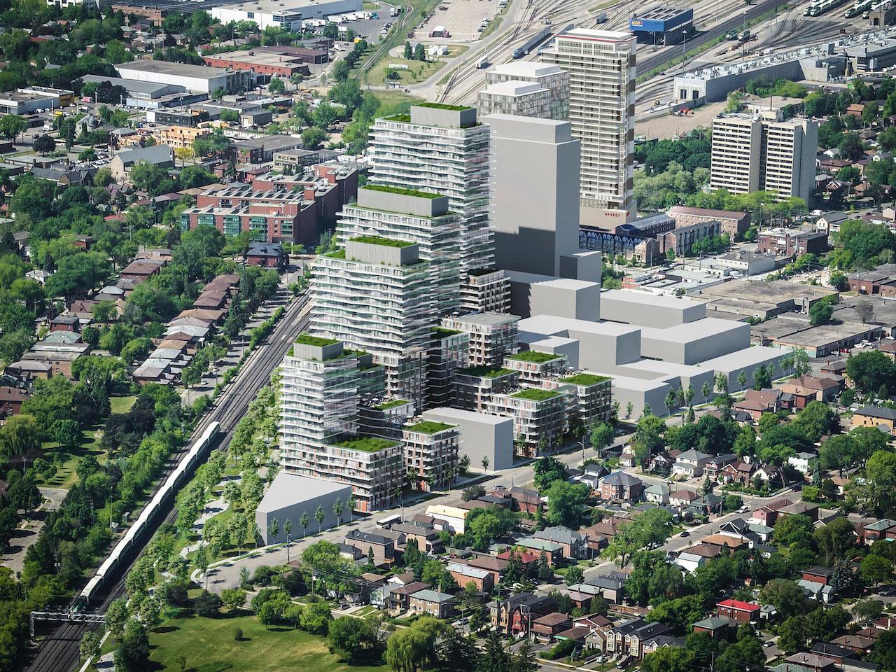 Aerial view of Grand Park Village, west end and adjacent developments.