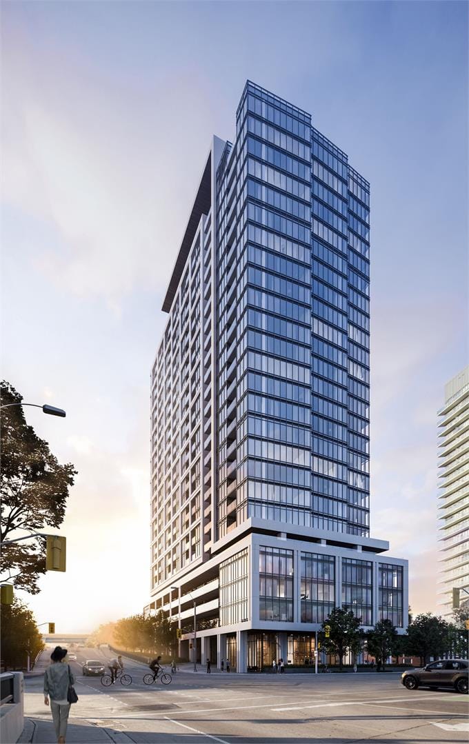Rendering of Liberty House Condos full building exterior.