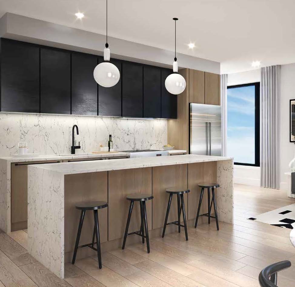 Rendering of Spur Line Common open-concept kitchen area.