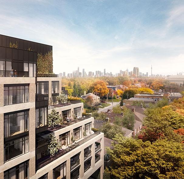 Rendering of The Rhodes Condos view from suite terraces.