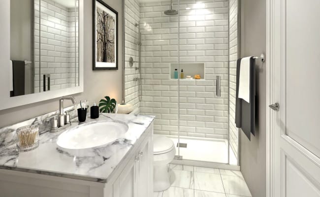 Interior rendering of Total Towns unit bathroom.