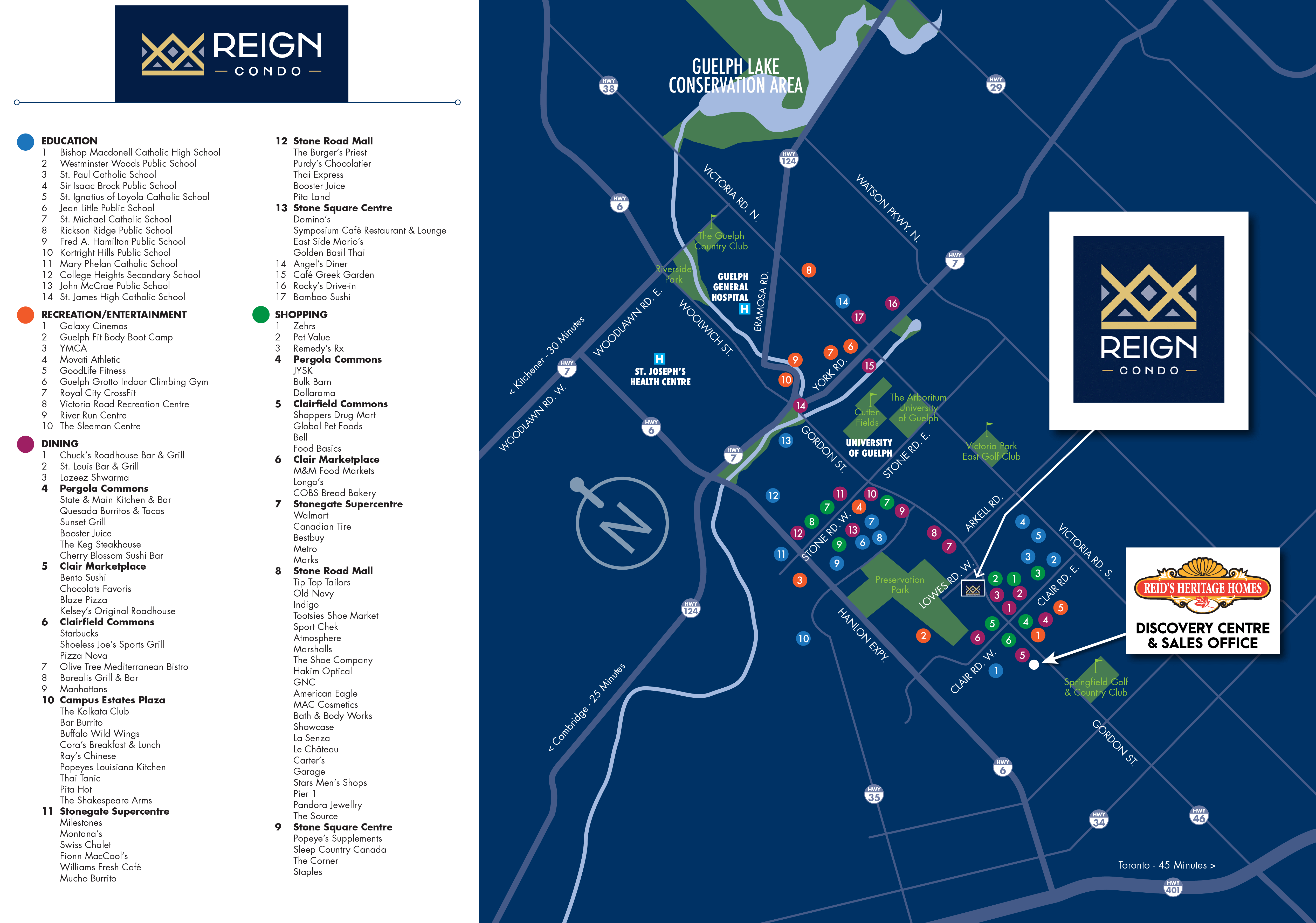 Map of area around Reign Condos in Guelph.
