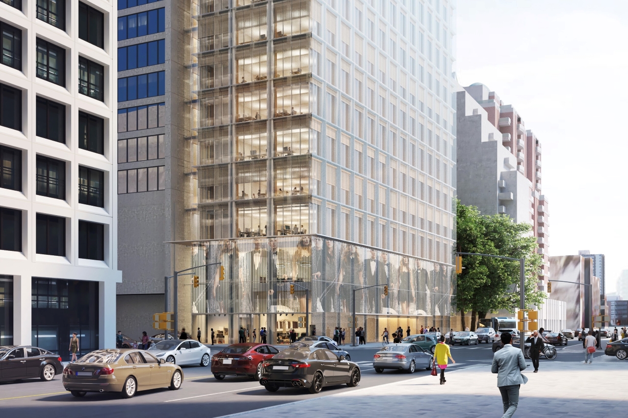 Rendering of 1200 Bay Condos streetscape and ground-level retail.