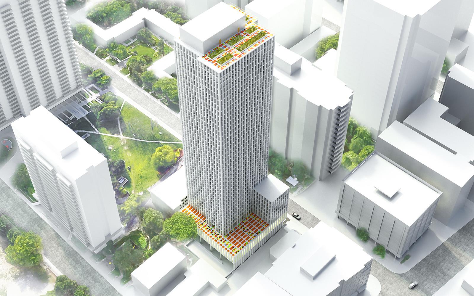 Rendering of 22 Balliol Condos exterior from birds-eye-view.