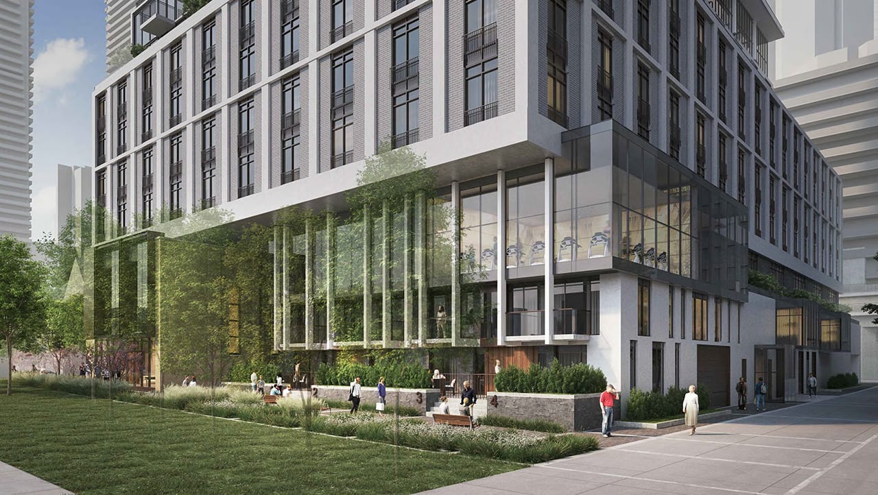 Rendering of 95 St Joseph Condos Exterior courtyard with greenery