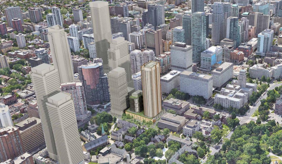 Aerial rendering of 95 St Joseph Condos in Toronto.