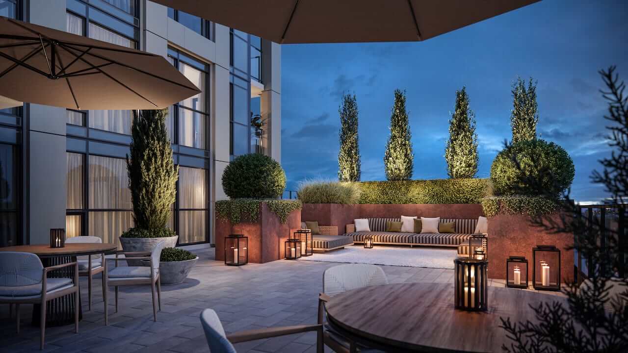Rendering of Raglan House Condos amenity level 9 terrace