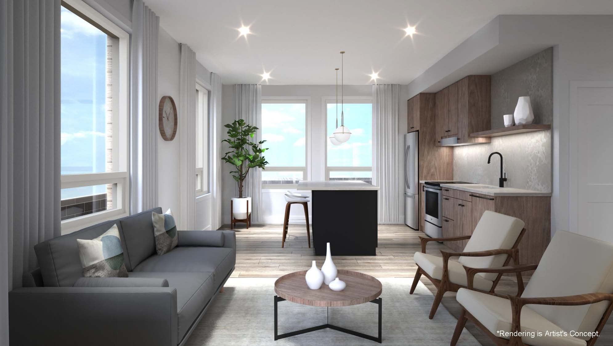 Rendering of Reign Condos suite interior.