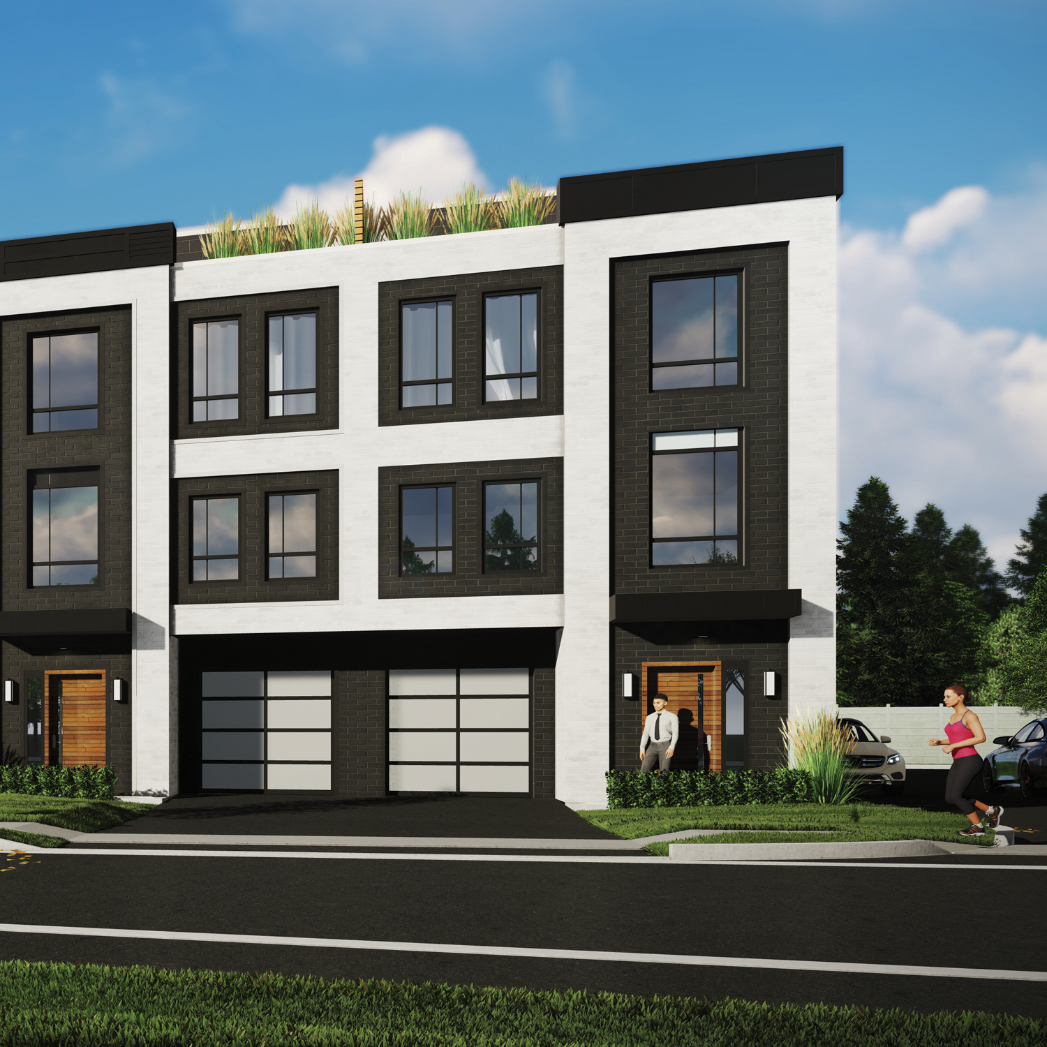 Rendering of Glendor Towns corner unit front-facing exterior view.