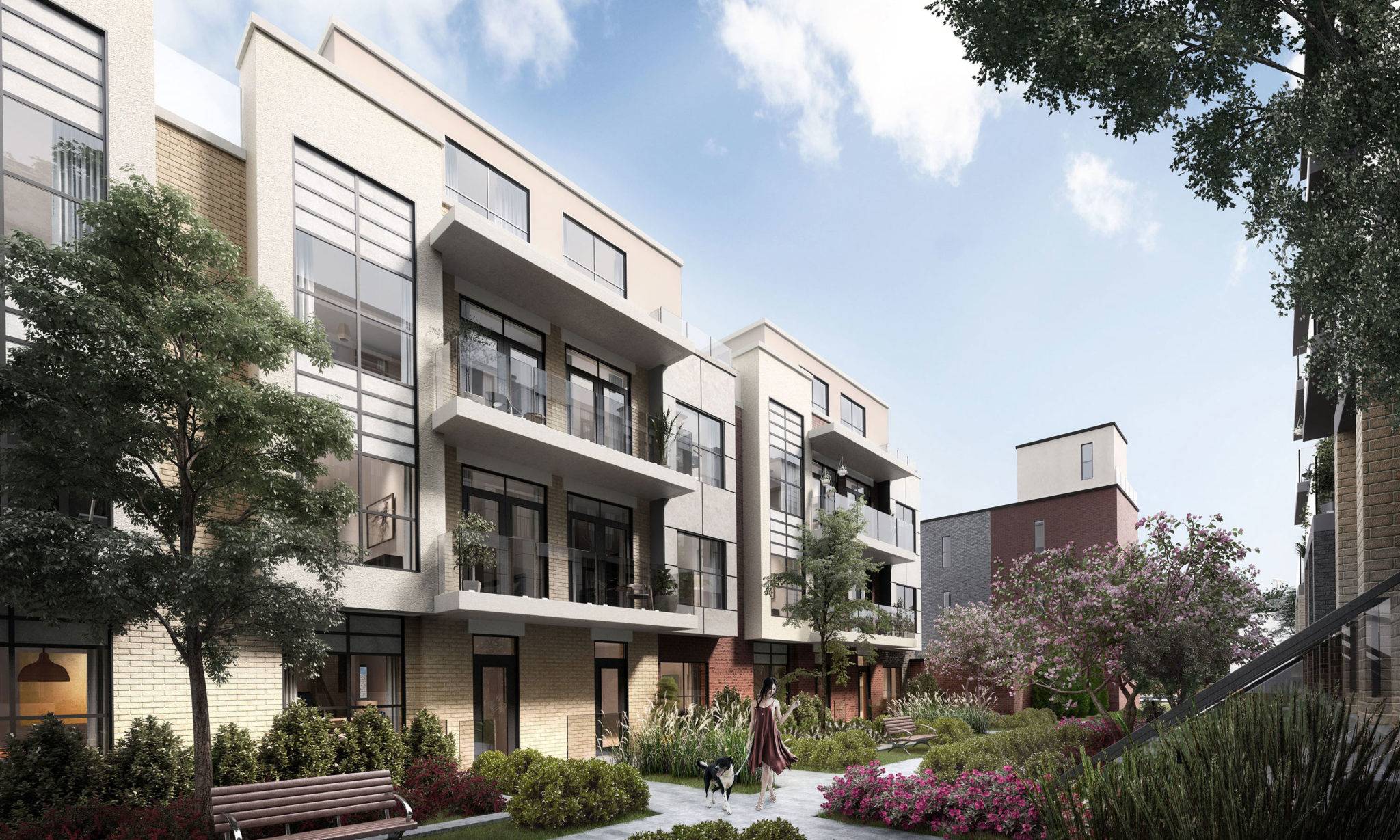 Rendering of Harrington Residences building exterior and courtyard.