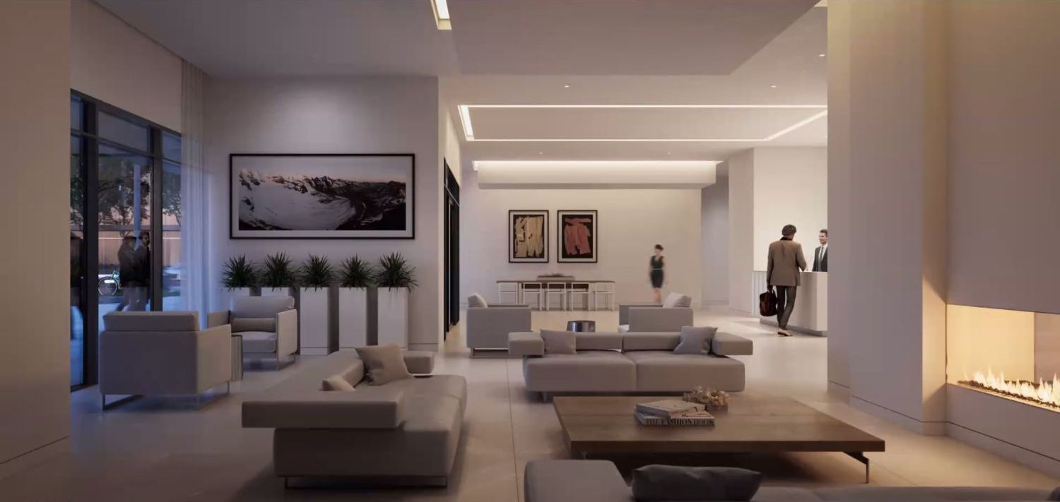 Rendering of M4 Condos lobby with concierge