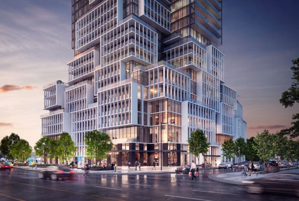 Rendering of M4 Condos street view at night