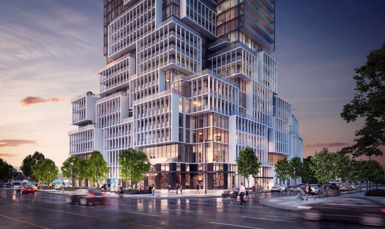 Rendering of M4 Condos street view at night