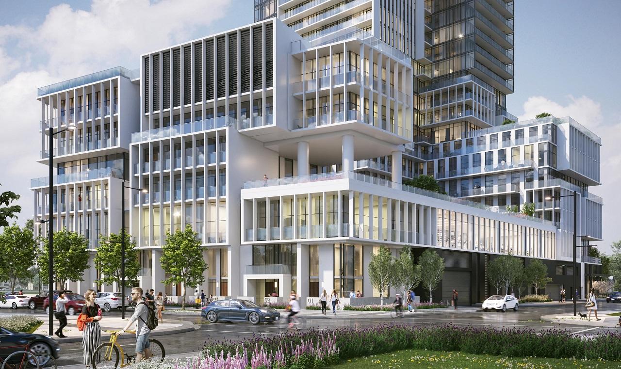 Rendering of M4 at M-City Condos building exterior podium.