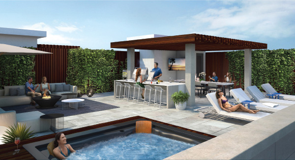 Rendering of The Berkshire Residences rooftop with outdoor swimming pool.