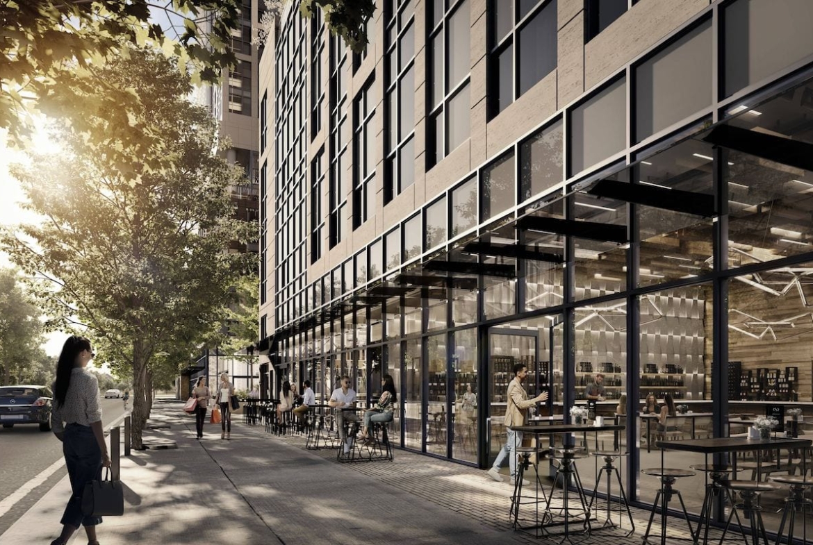 Rendering of The Dawes Condos exterior entrance