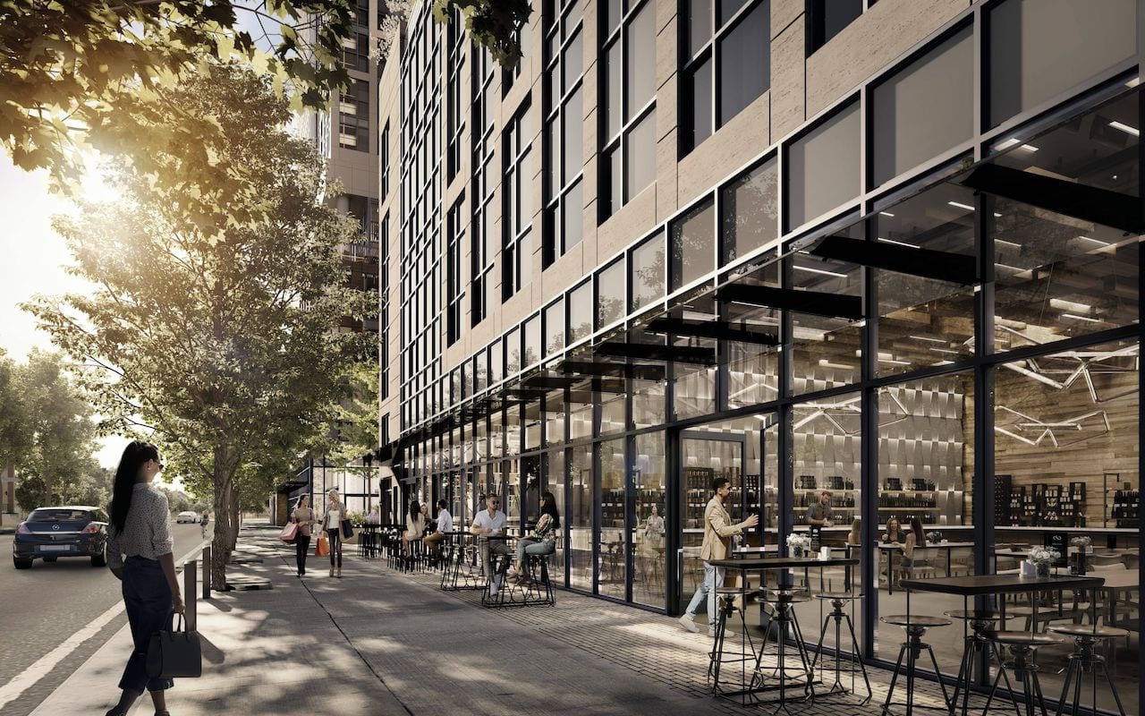 Rendering of The Dawes Condos exterior entrance