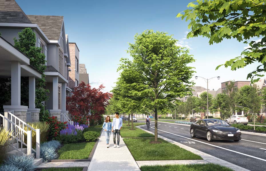 Rendering of Union Village pedestrian friendly sidewalks.
