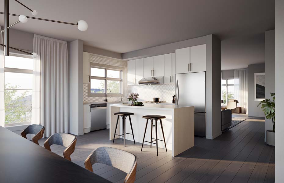 Rendering of Union Village unit 30 Rear Lane interior kitchen.