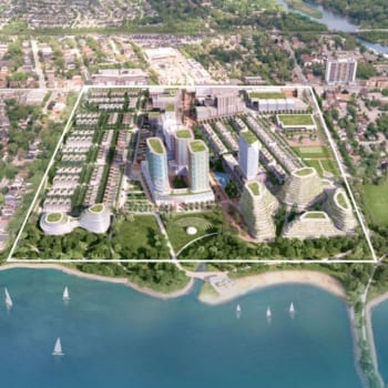 Aerial of Brightwater Community in Port Credit, Mississauga, Ontario.