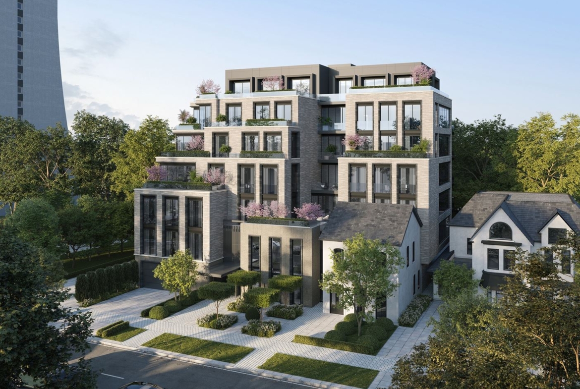 Rendering of 10 Prince Arthur Condos exterior side-view.