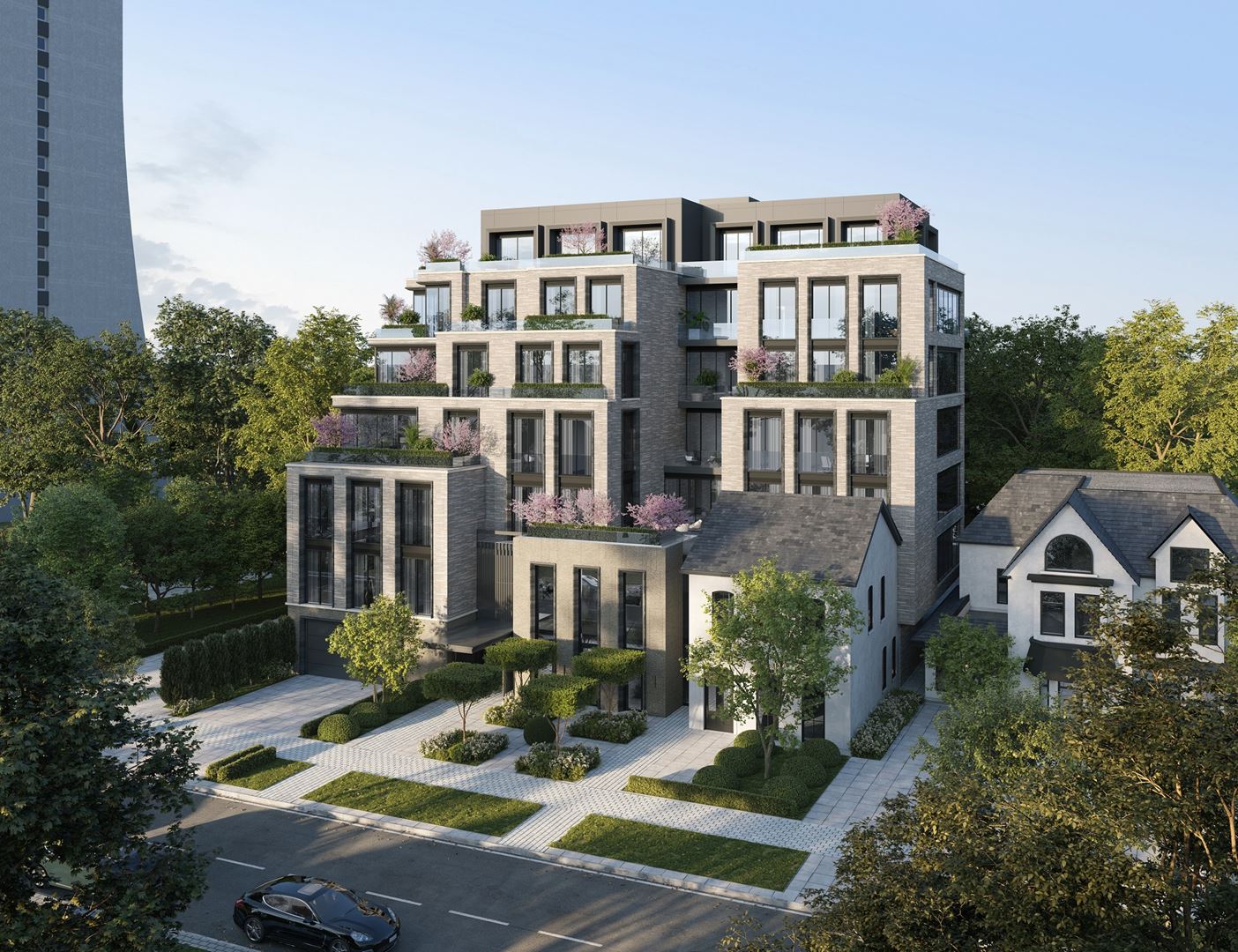Rendering of 10 Prince Arthur Condos exterior side-view.