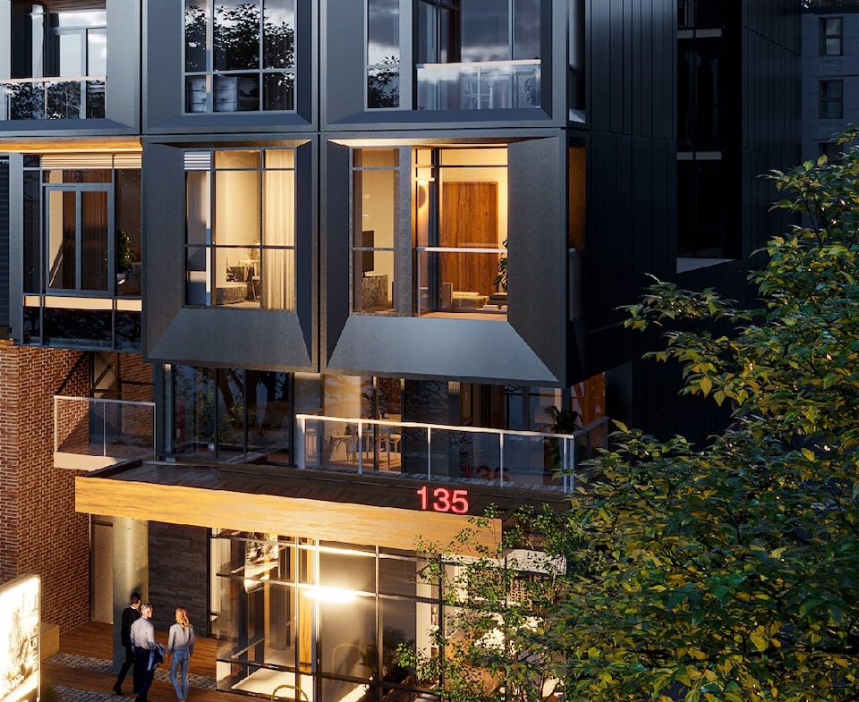 Rendering of The Addison Residences exterior entrance at night