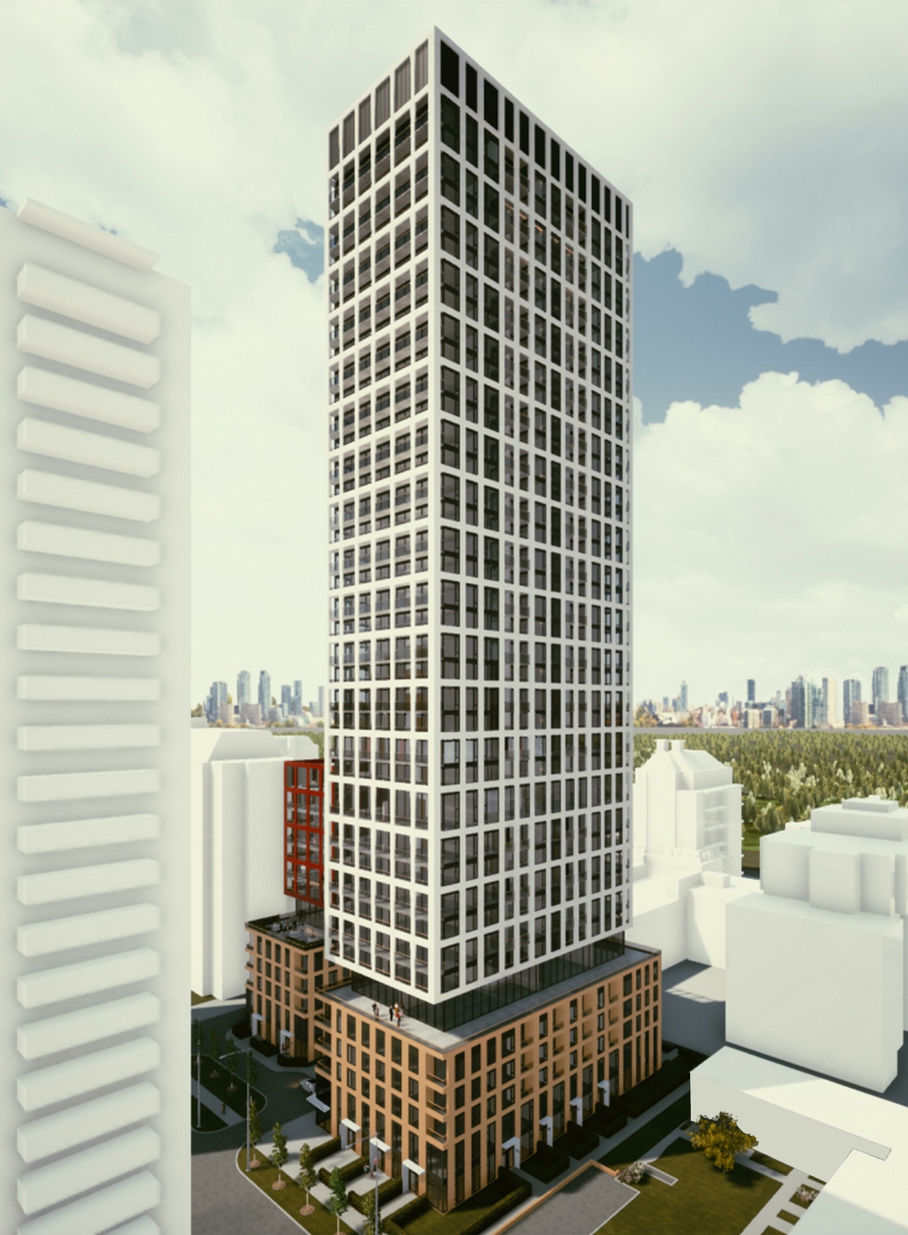 Full exterior rendering of 155 Balliol Condos in Toronto.