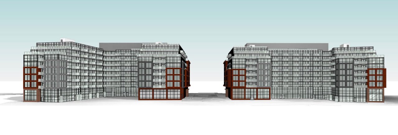 Rendering of 1625 Military Trail Condos exterior mid-block view.