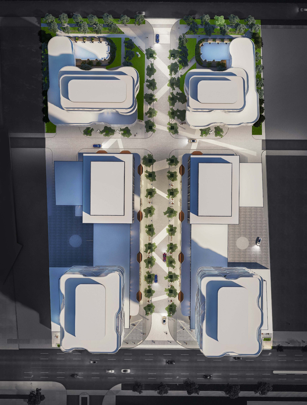 Aerial rendering of 180 Steeles Avenue West Condos with 6 condo towers.