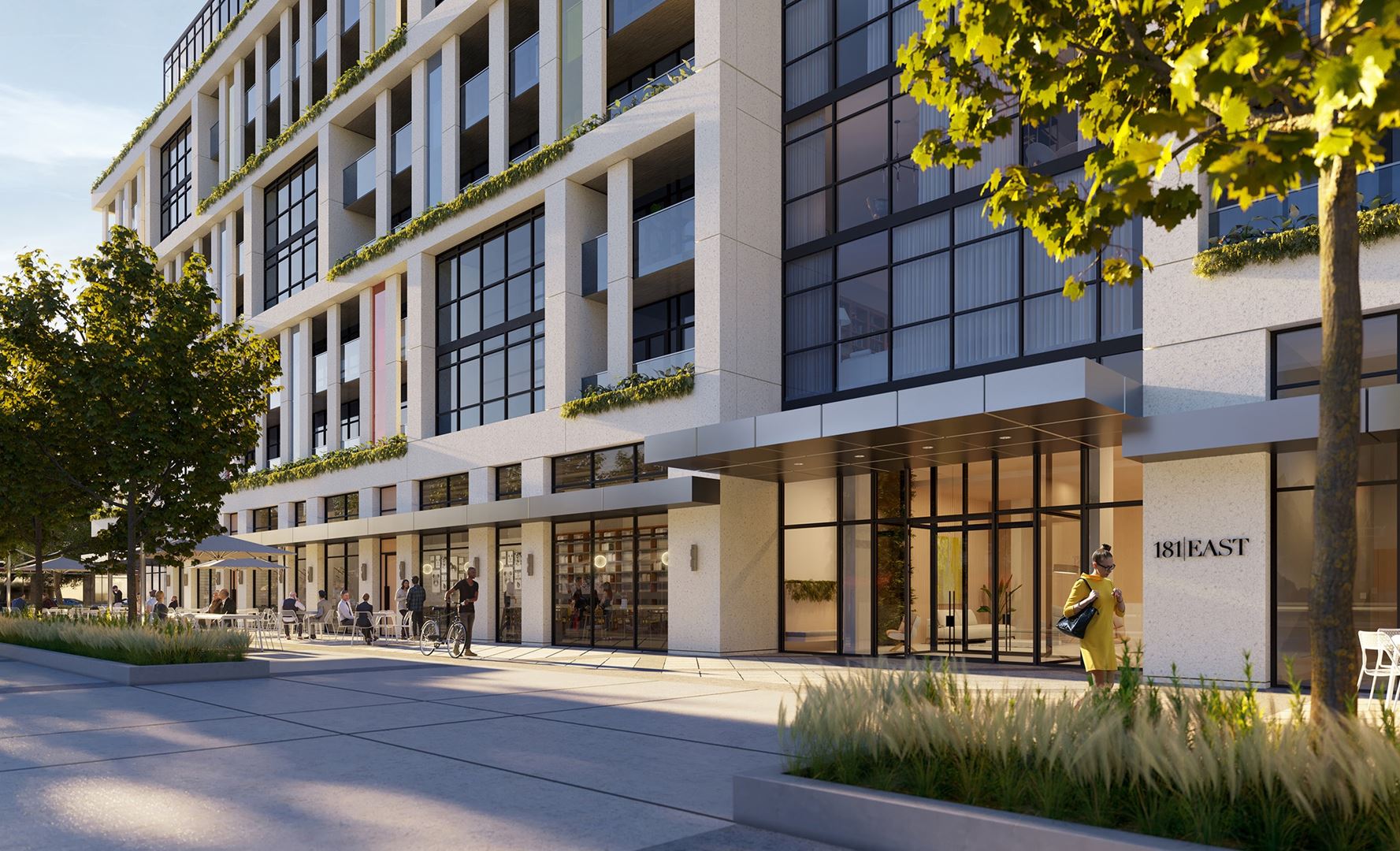 Rendering of 181 East Condos exterior entrance.