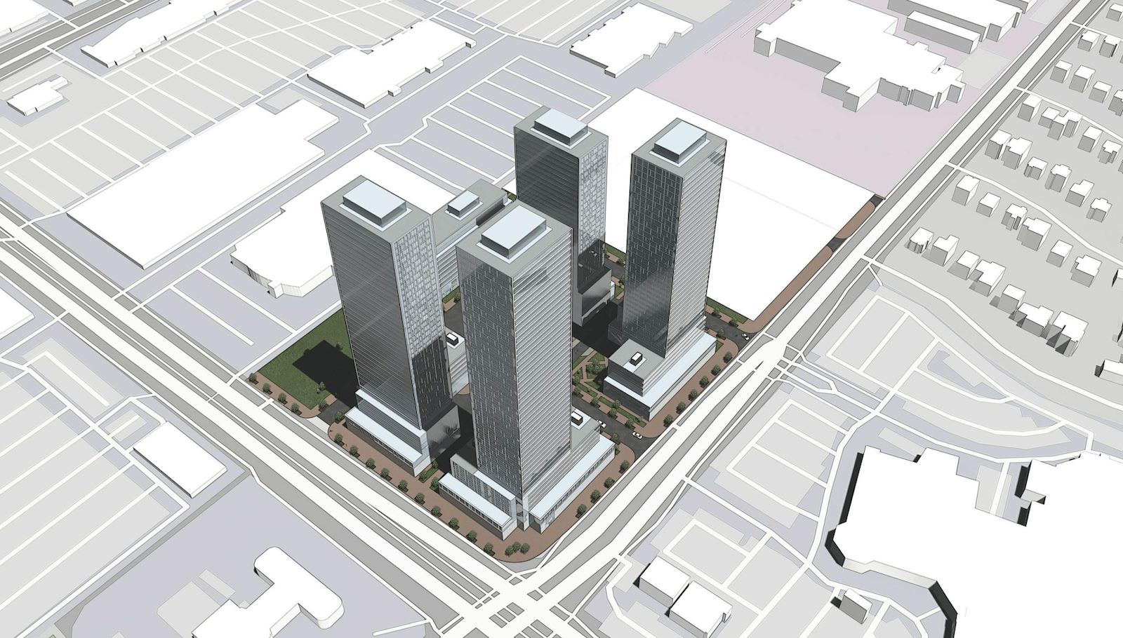 Aerial rendering of 1891 Eglinton Avenue East Condos.