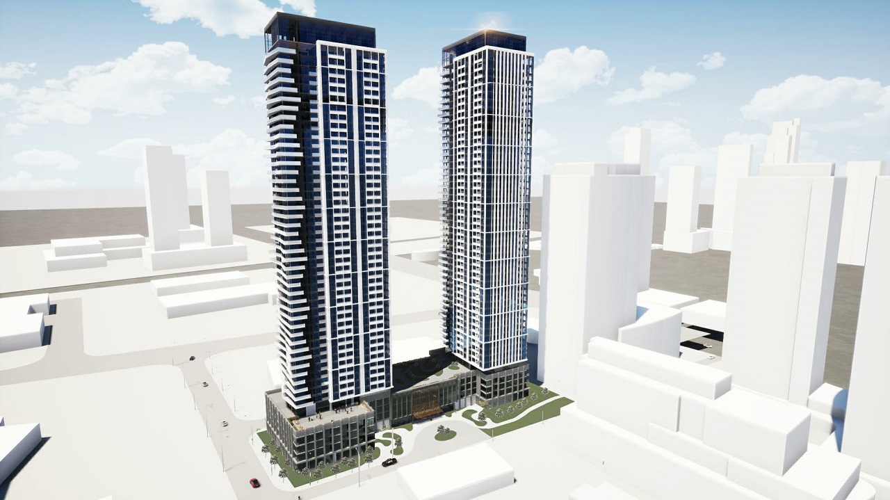 Exterior rendering of 216 Doughton Condos and surrounding street area.