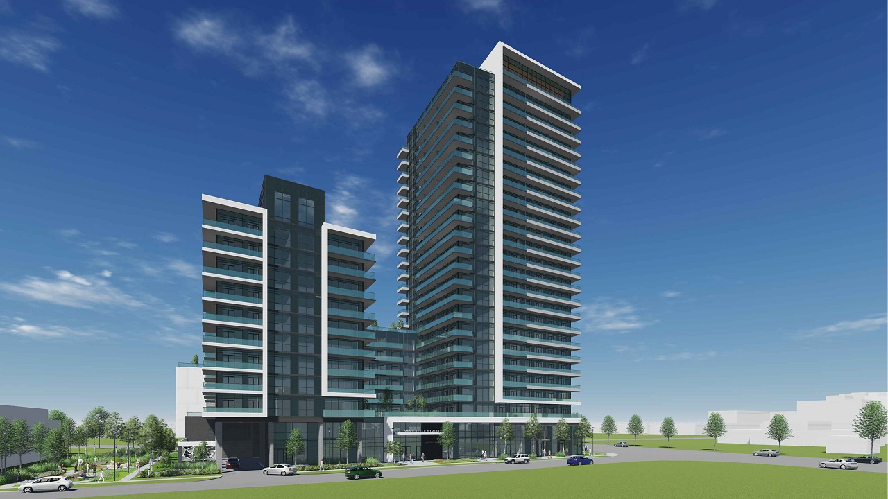 Full building exterior rendering of 2699 Keele Street Condos in Toronto.