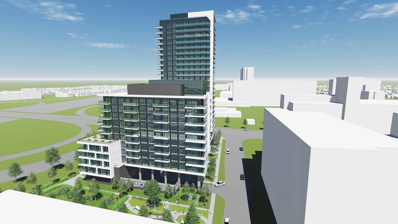 Aerial rendering of 2699 Keele Street Condos side 2 exterior.