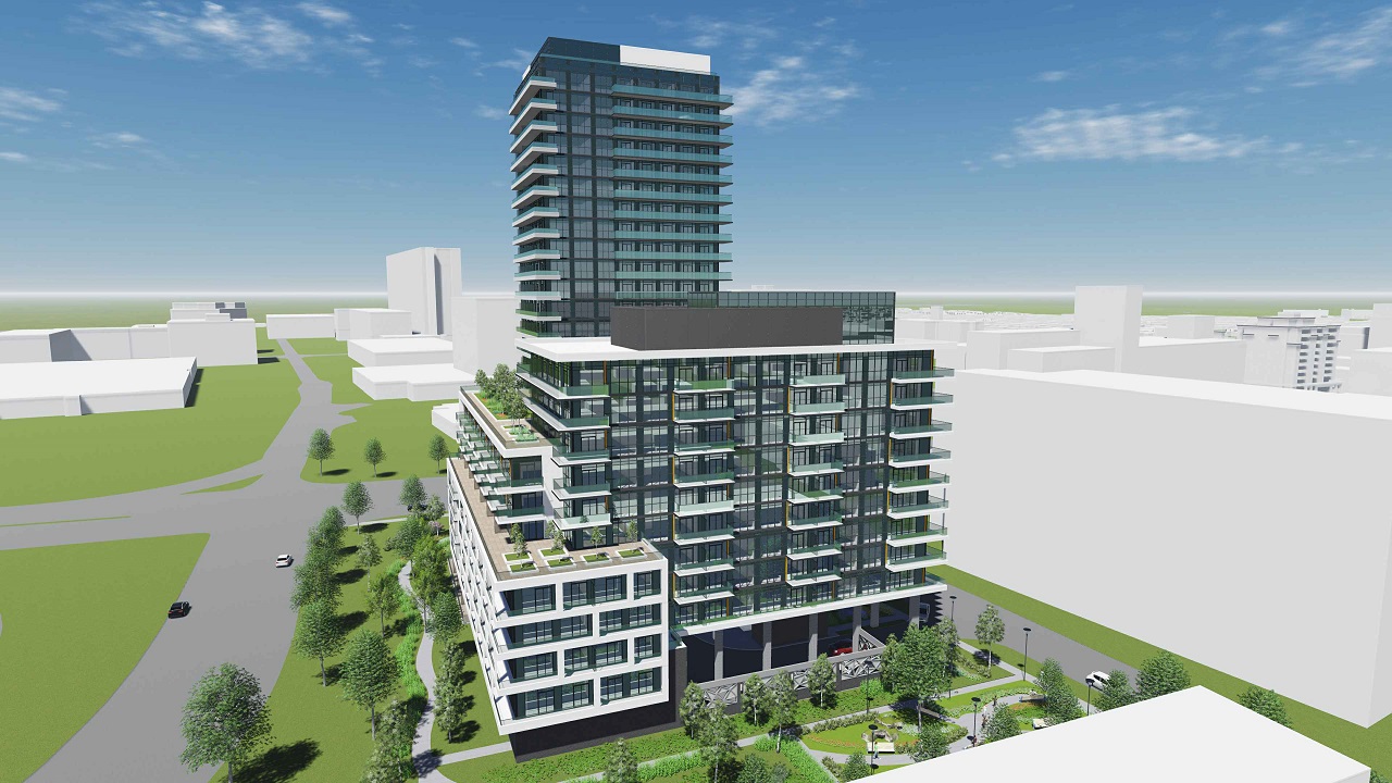Aerial rendering of 2699 Keele Street Condos side 1 exterior.