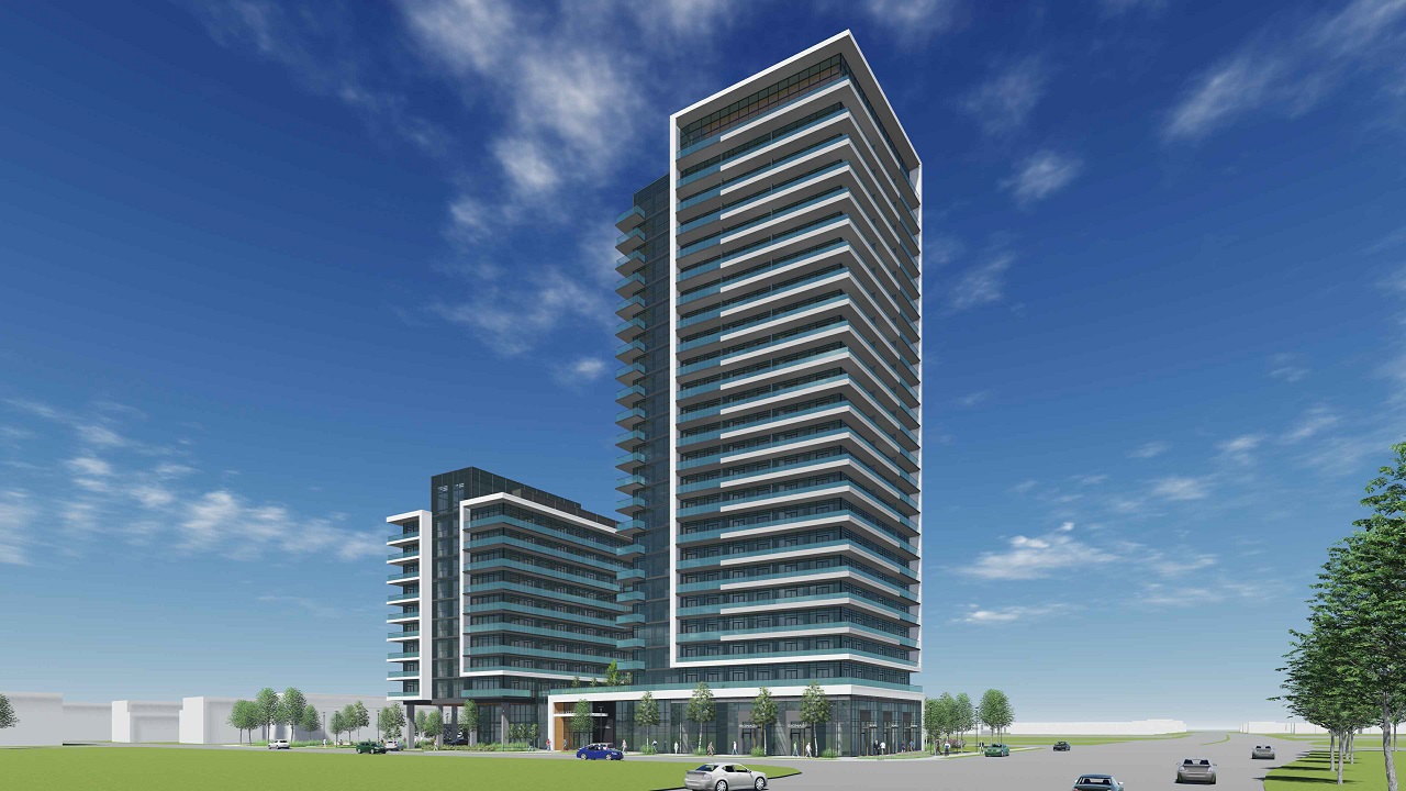Rendering of 2699 Keele Street Condos exterior from ground-up view.