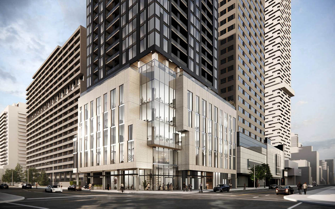 Rendering of 36 Eglinton West Condos exterior close up entrance