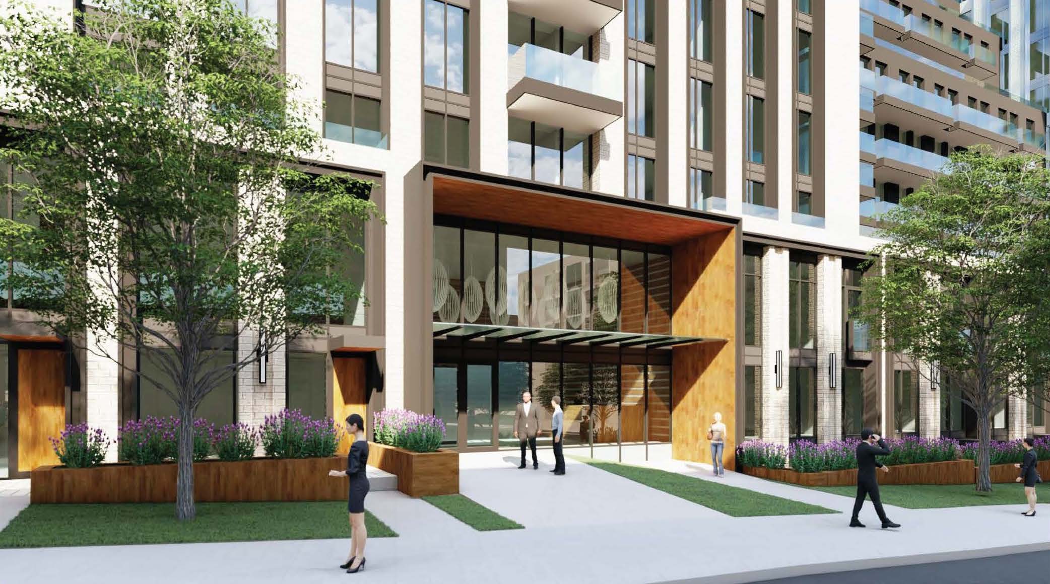 Rendering of 63 Montclair Avenue Condos exterior building entrance.