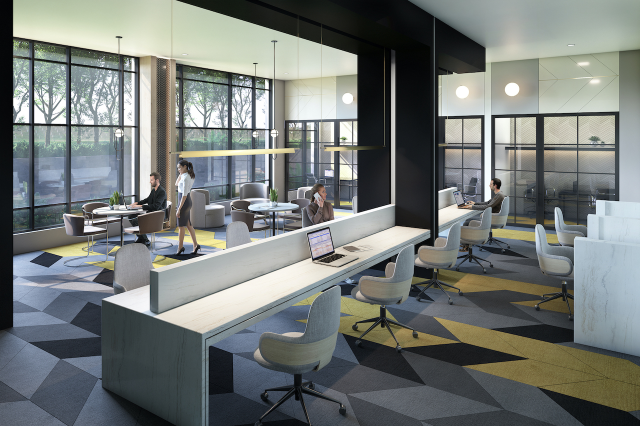 Rendering of The Butler Condos communal workroom.
