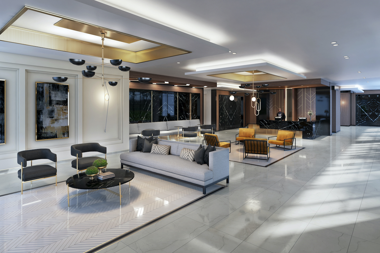 Rendering of The Butler Condos interior lobby.