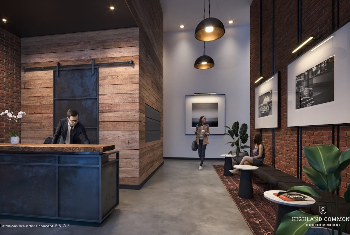 Rendering of Highland Commons condos lobby