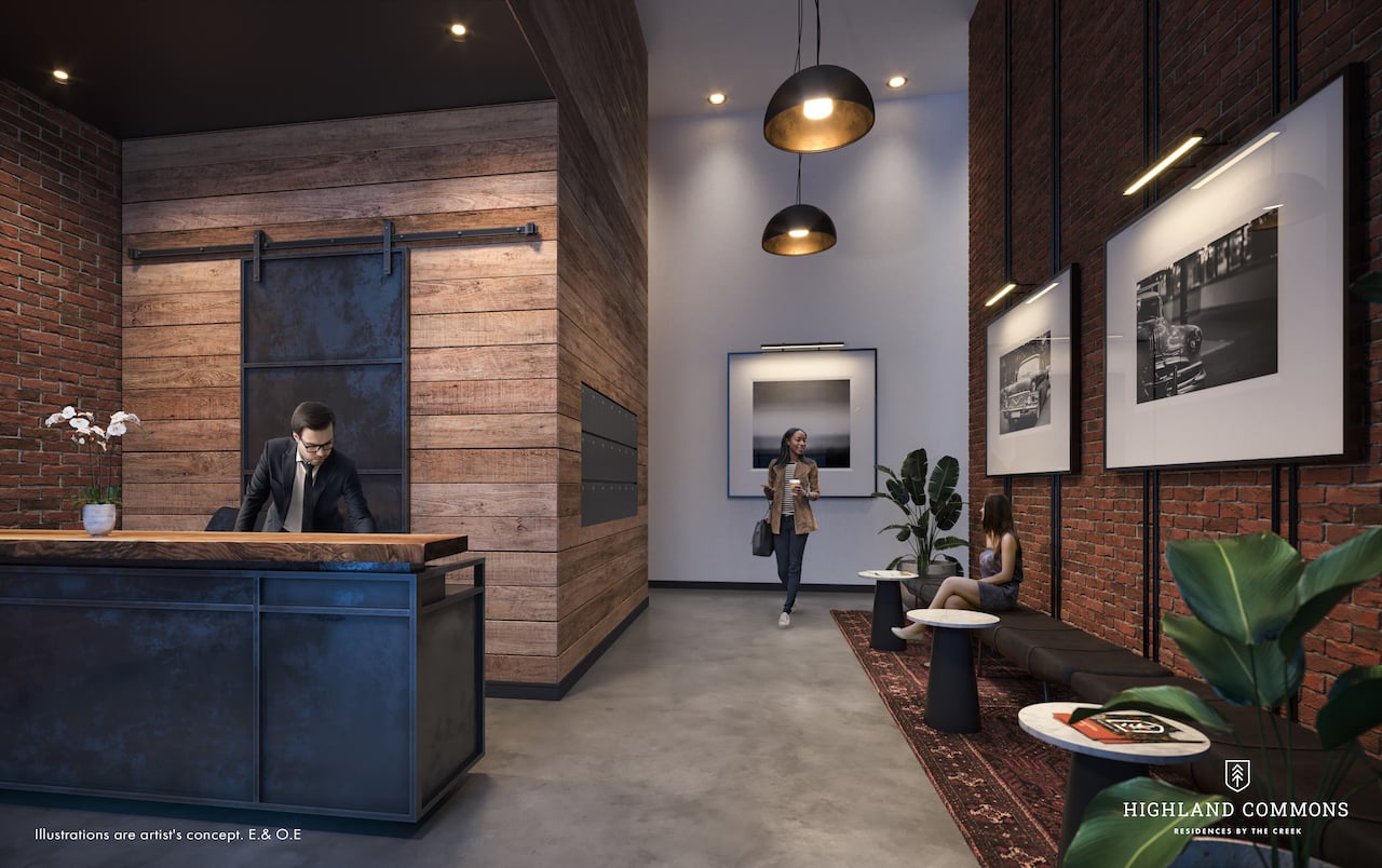 Rendering of Highland Commons condos lobby