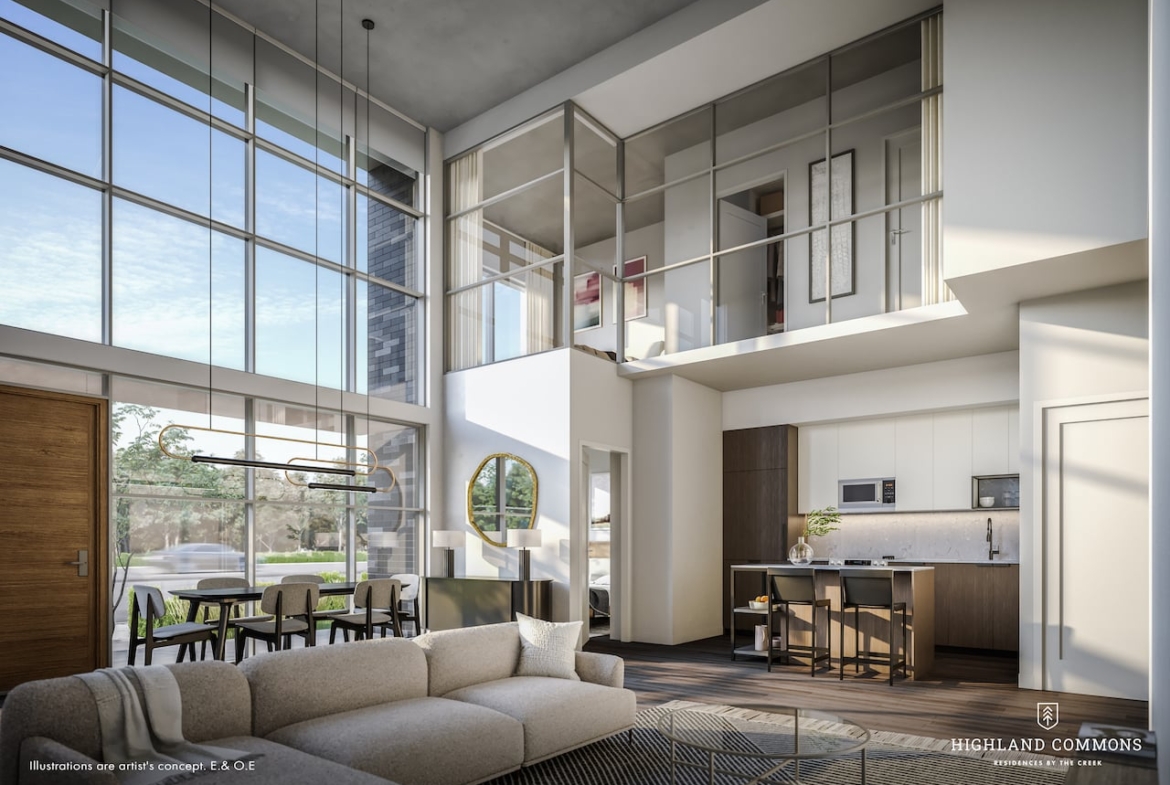 Rendering of Highland Commons condos loft interior