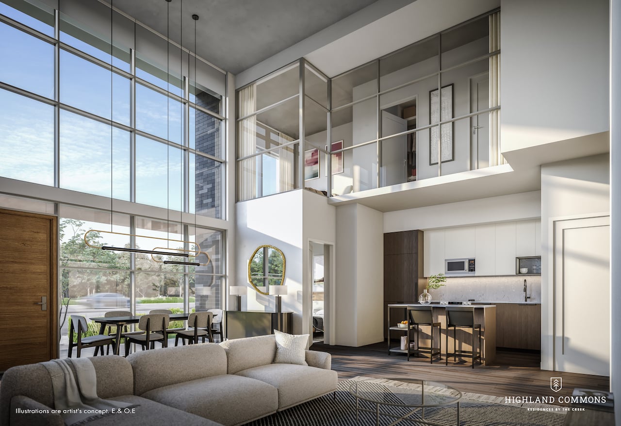 Rendering of Highland Commons condos loft interior